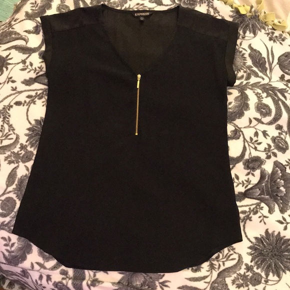 Express Tops - Express Gramercy Zippered Blouse (Black)